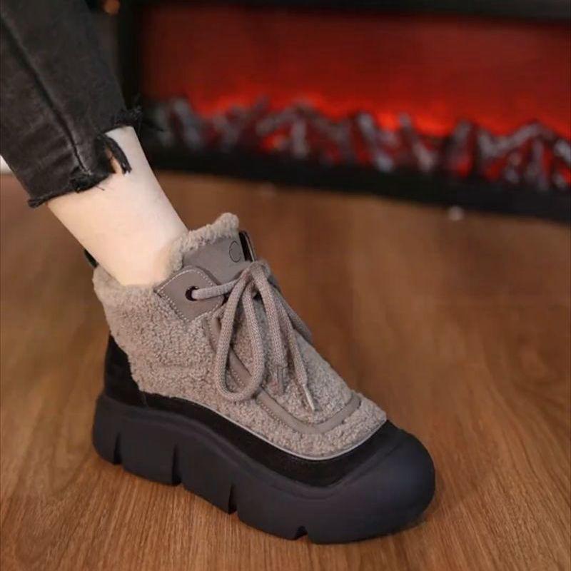 Fashion Warm Thick Cotton Boots for Women in Winter Versatile Fashionable Simple Comfortable High Top Anti Slip Cotton Shoes for Women