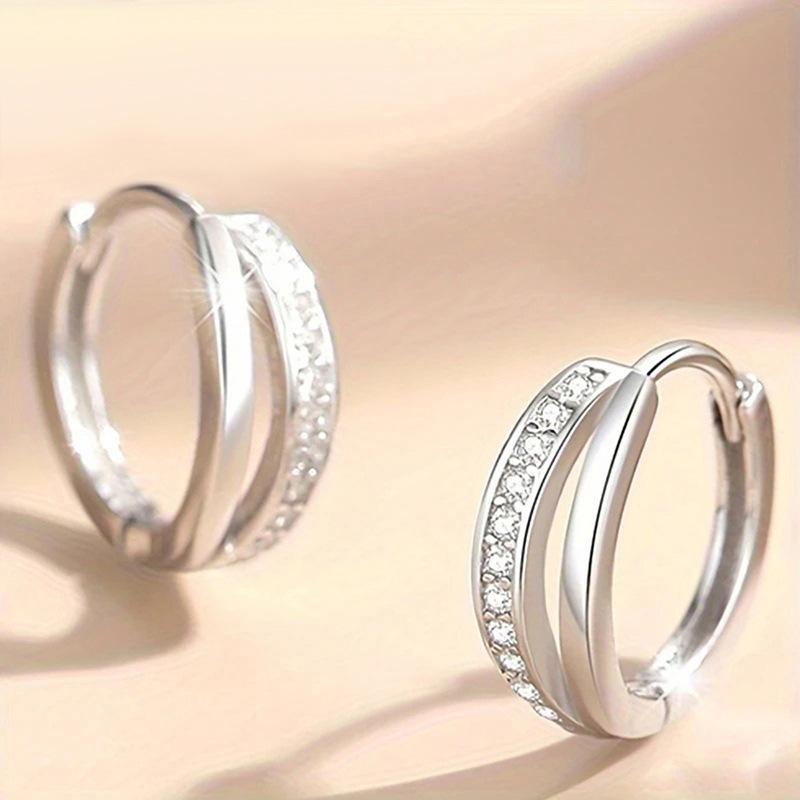 Double Layer Paved Huggie Hoop Earrings for Women Minimalist Elegant Earrings for Daily and Commute Wear