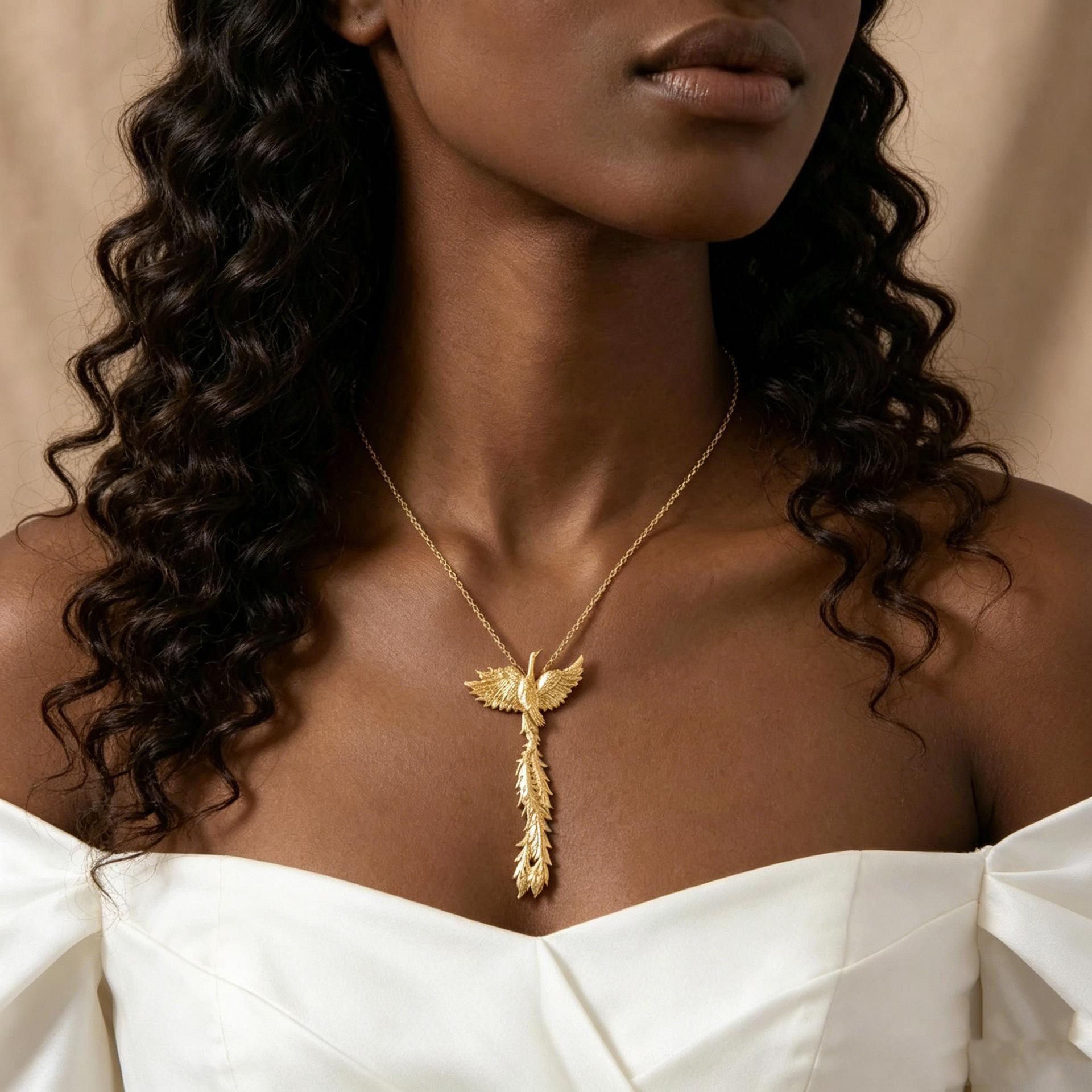 Simple Atmospheric Retro Elegant Chinese Style Phoenix Necklace золотисто-желтый