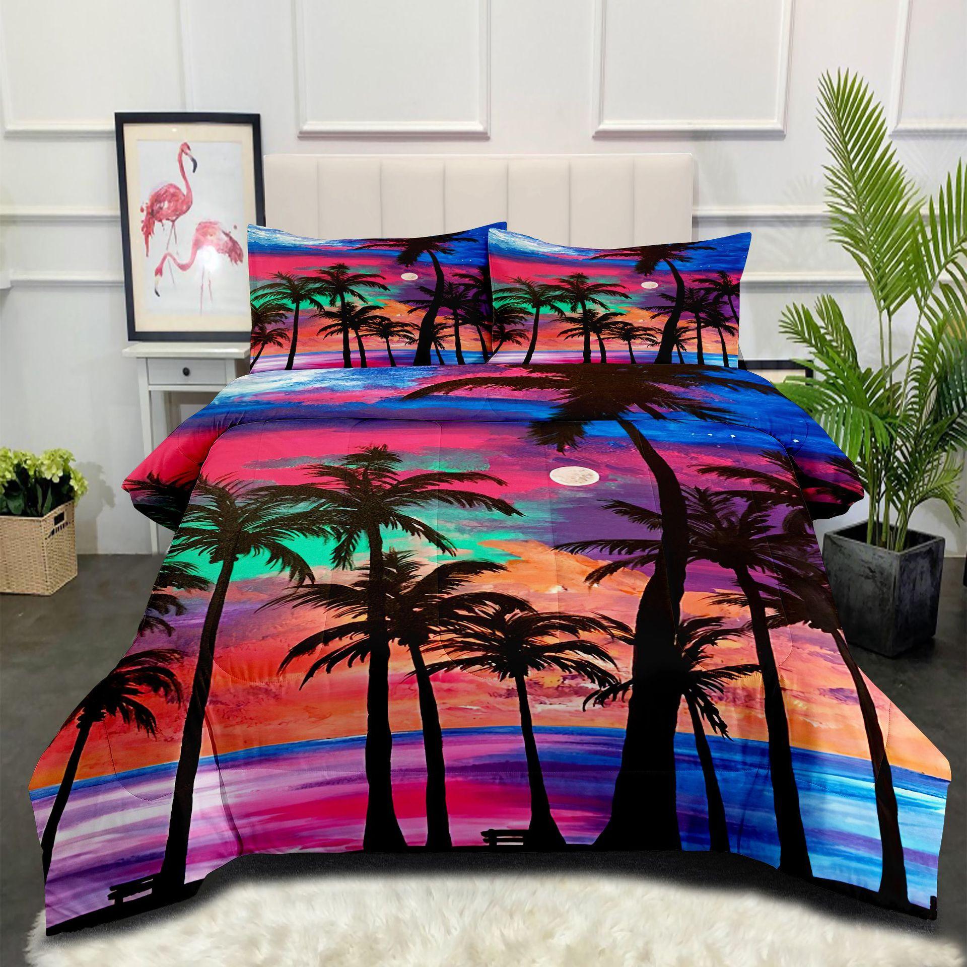 

Красивый морской пейзаж в сумерках, Набор из трех предметов: стеганое одеяло и шелковое покрытие для одеяла с наполнителем из перьев 140*200cm