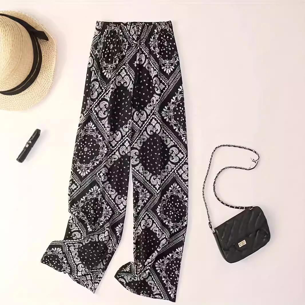 

2025 New Paisley Print High-Waisted Wide-Leg Pants - Versatile and Casual Double Extra Large чорний