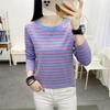 Women's Plus Size Striped Long Sleeve Cotton T-Shirt - Autumn Collection for Middle-Aged Moms