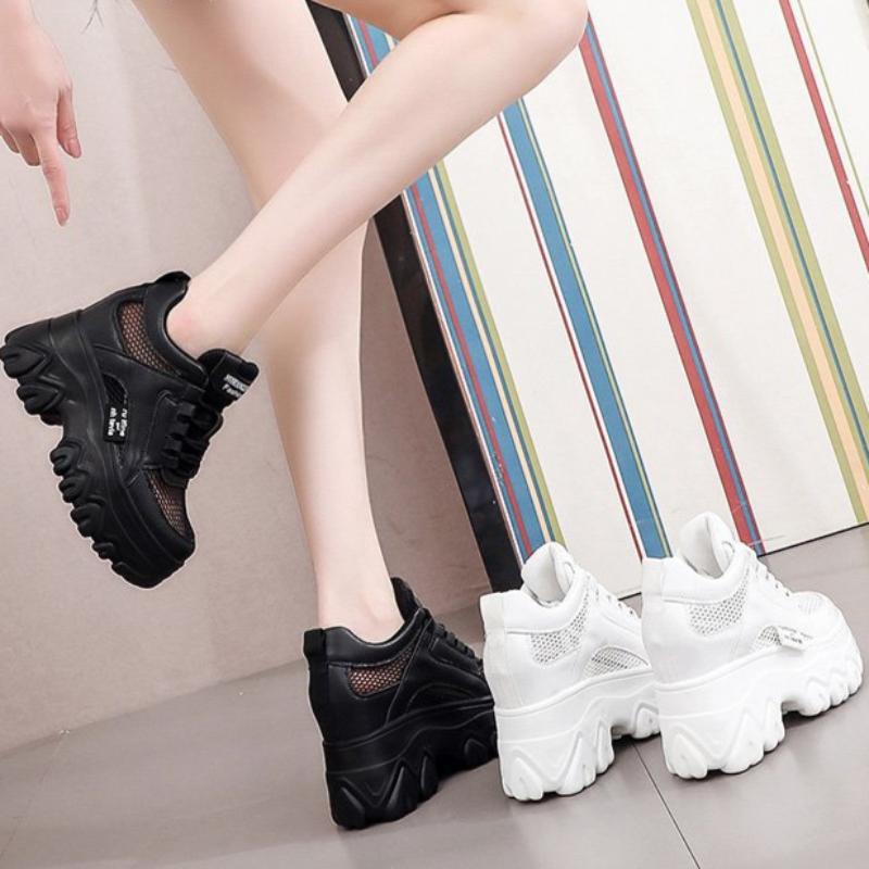 Height-enhancing Shoes for Women, Old Shoes, Breathable Summer Mesh Shoes, Casual Platform Shoes, White Shoes