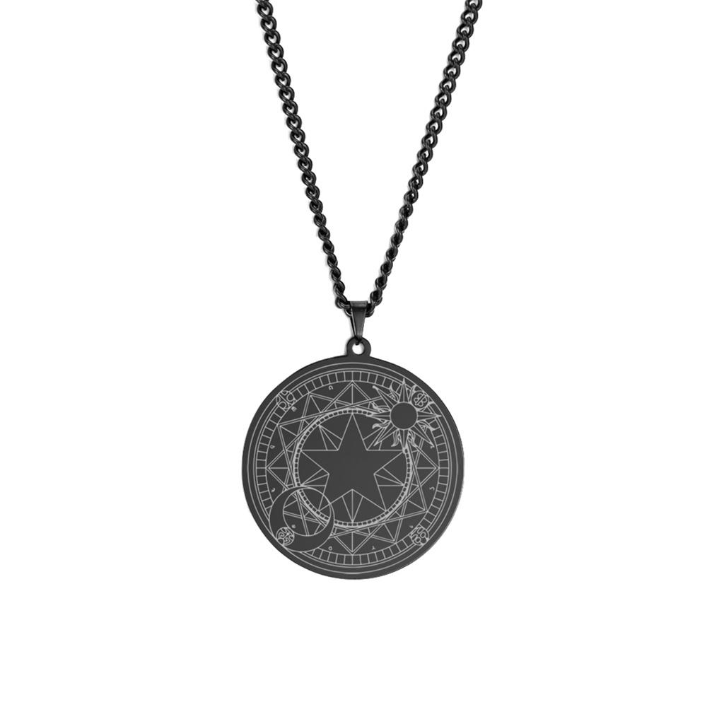Vintage Magic Array Pentagram Crescent Circle Necklace Sun Moon Star Good Luck Eternal Love Neck Chain Amulet Jewelry