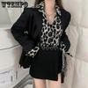 Lady Vintage Leopard Print Long-sleeved T-Shirts Women Spring Autumn Casual Single Breasted Mid-length Shirts Streetwear