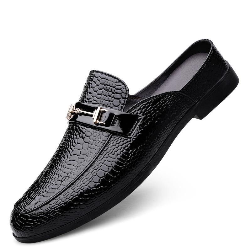 Fashion Men Luxury Designer patent Leather Mules Male Summer Fashion Casual Breathable Comfy Sandals Open Back Low-heel Slippers