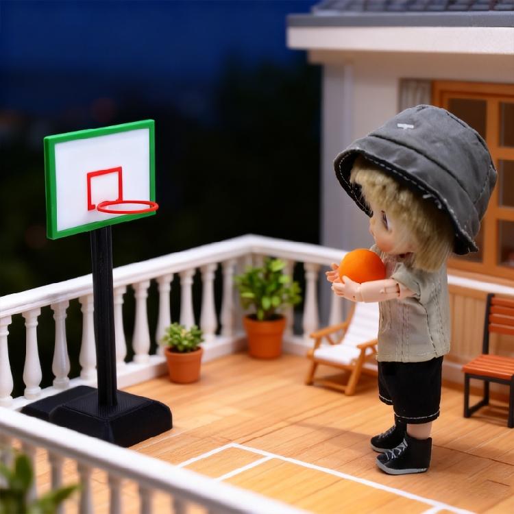 1/12 Doll House Basketball Accessory Miniature Hoop and Basketball Model Figurine for Children Fun Roleplay Activity
