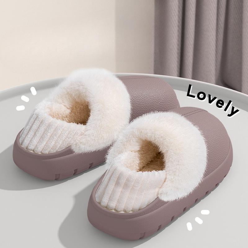 Waterproof Slippers, Anti-slip, Warm, Thick-soled Bags with Heels, and Fluffy Cotton Shoes for Outerwear