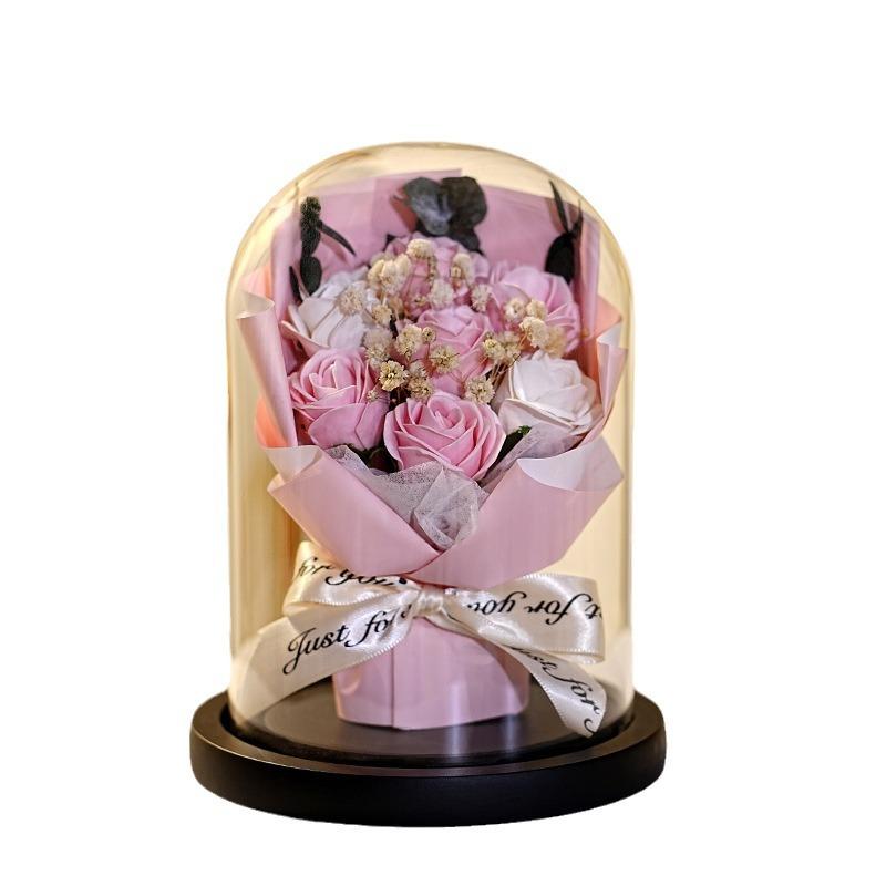 Glass Cover Rose Lantern Qixi Festival Valentine's Day Gift Immortal Bouquet Gypsy Dried Flowers Carnations Teachers' Day