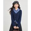 Women's Plaid Collar Faux Two-Piece Knit Top with Button Front Casual Cotton Blend Blouse
