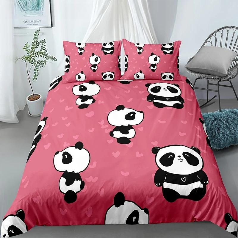 Panda Printed 2/3pcs Bedding Set Bamboo Duvet Cover for Adult Child Bedclothes and Pillowcases Comforter Covers Bed Sets King