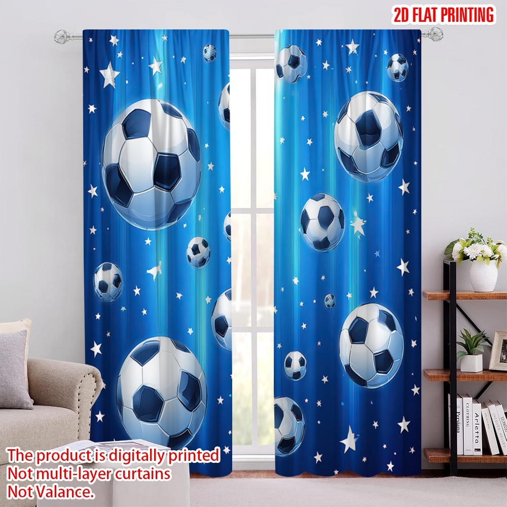 

2D flat printing 2pcs Curtains Soccer Stars Blue Fabric Without Electricity Holiday Decorations Use for Door Wall Yard 52.50 × 116.00 cm 2 pcs