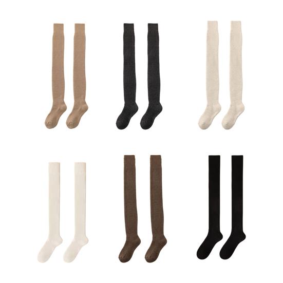 1 Pair Women Winter Warm Long Socks Solid Color Thickened Soft Thermal Stockings Fluffy Female Over Knee Socks