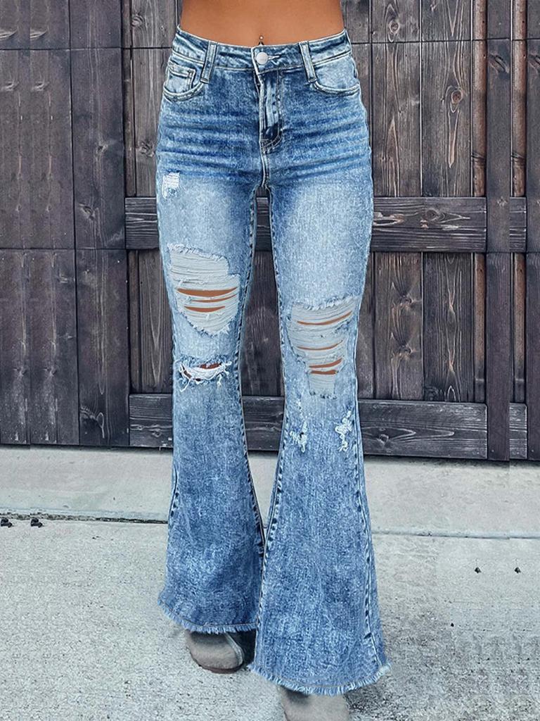 Plus Size Frayed Ripped Denim Bell Bottoms (2026)