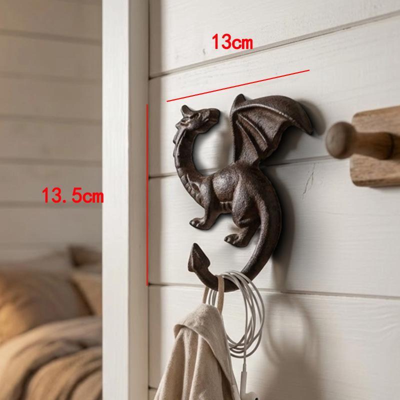 Cast Iron Dragon Wall Hook Rustic Vintage Finish Heavy Duty Design For Entryway Bathroom Hanging Keys Hats Towels
