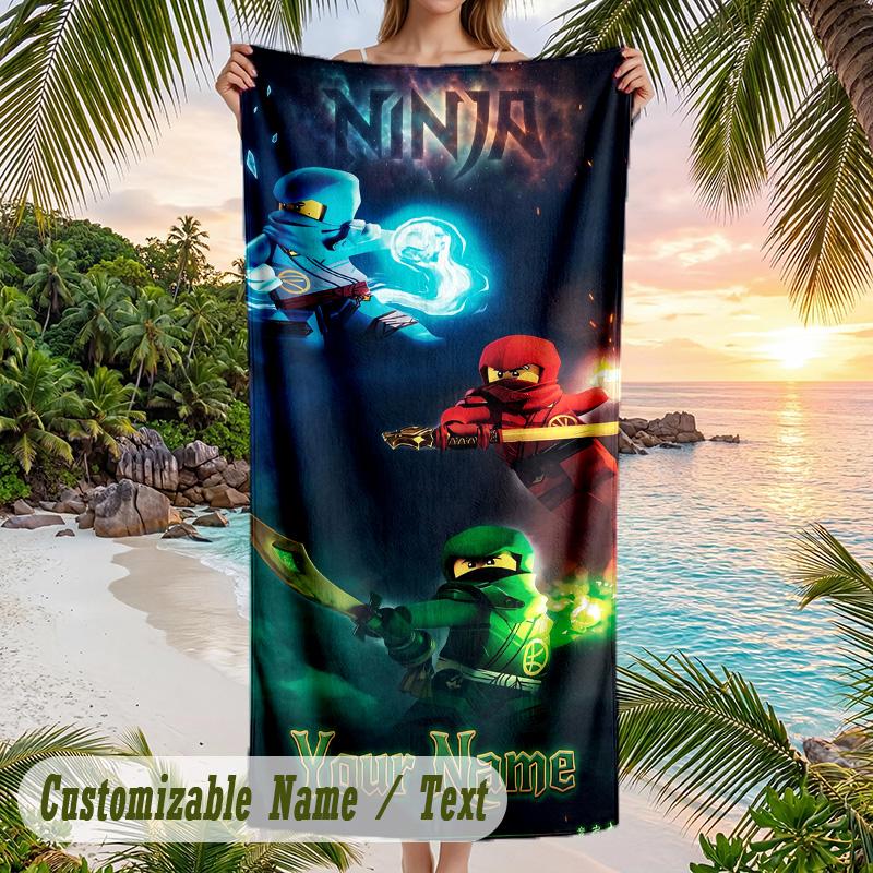 LEGO Ninjago Beach Towel, Personalized Custom Text, Quick Dry Soft Large Towel For Swimming Pool Travel