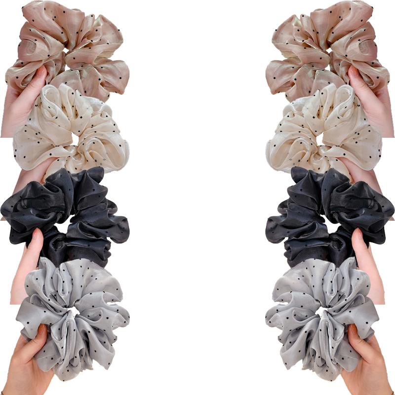Korean-Style Gentle Solid Colour Pearl Mesh Polka Dot French Hair Tie For Women Elegant Large Scrunchie Hair Accessory