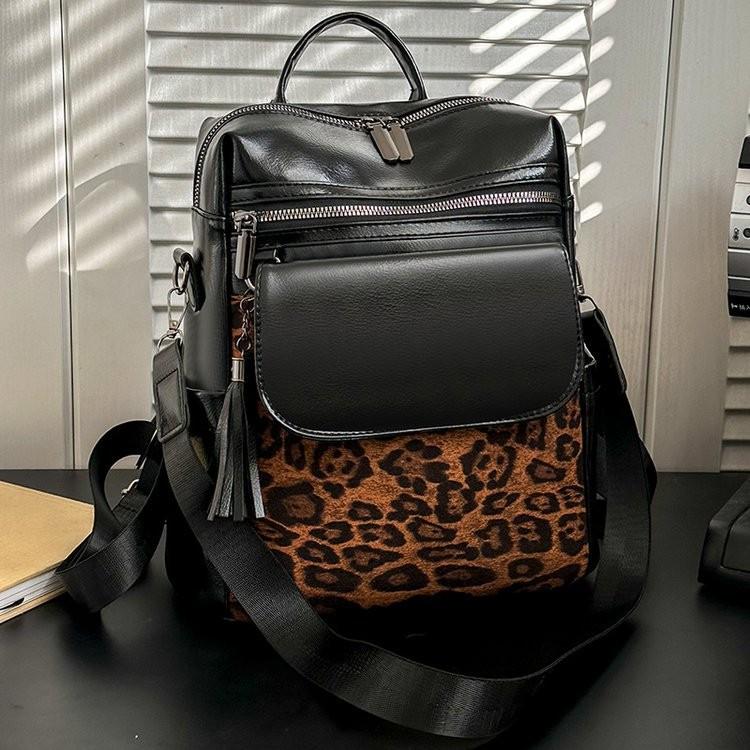 IELGY Ladies Backpack Retro Leopard Print Fashion Large Capacity