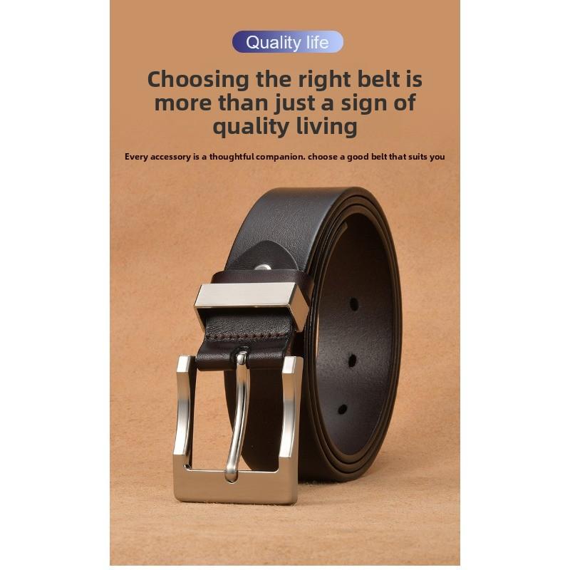 Men's pin buckle leather belt - casual top grain cowhide wide belt for men - simple and stylish waistband for young and middle-aged men