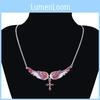 Simulated Diamond Decorated Angel Wing Cross Pendant Necklace For Gift And Fashion