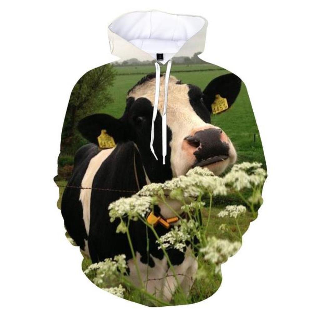Spring and Autumn Pullover Sweatshirt 3D Pastoral Cow Print Hoodie Men's Fashion Long-Sleeve Lightweight Top