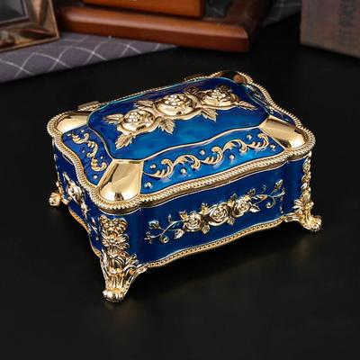 New European Large Metal Rose Jewelry Box Flip Creative Ring Necklace Jewelry Storage Box Ornament