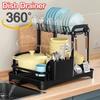 New 360° Rotating Storage Rack Double-layer Kitchen Tableware Drying Rack with Drain Tableware Storage Rack for Tableware