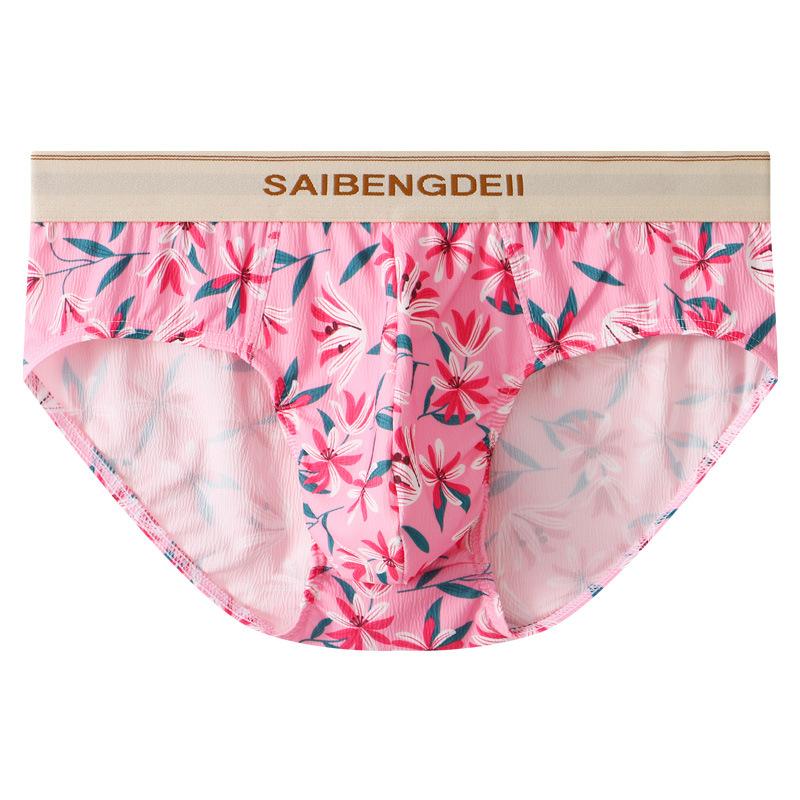 Ropa interior para hombre hecha de algodón puro y calzoncillo transpirable rosa lindo floral sexy