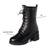 Women Boots Winter Mid-calf Boots Studded Women Marton Boots Genuine Leather Large Size Wool Warm Motorcycle Boots