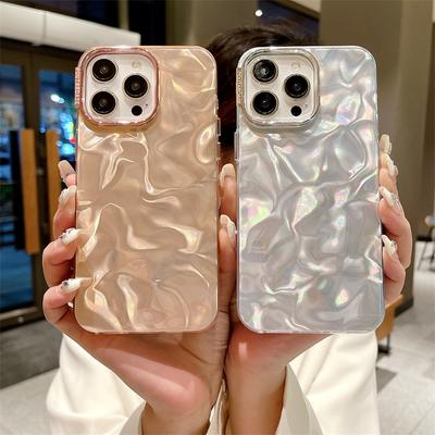 Luxury Fold Camlet Pattern Laser Phone Case For iPhone 16 Pro Max 15 14 13 12 11 X XR XS Plus Fashion Shockproof Bumper Cover