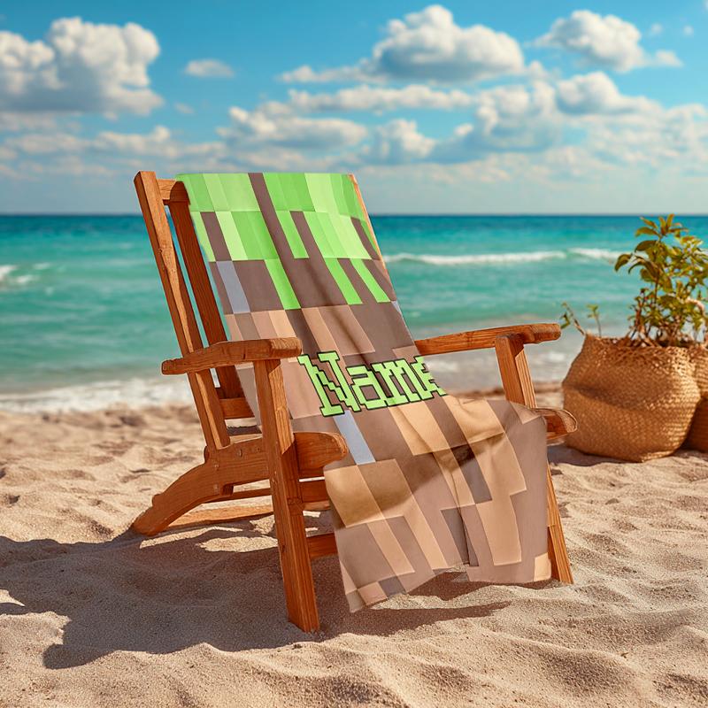 Personalized customized proof beach towel with Game Block Pixel World  pattern - soft, absorbent, quick-drying, perfect swimming, camping&bathing