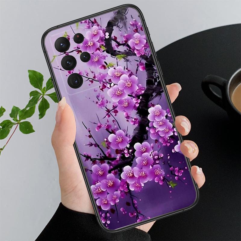 Purple Flower Rose Peony Cherry Phone Case For Samsung Galaxy S26 S25 S24 S23 S22 Ultra S23 S22 S25 Plus S24 FE S26Edge