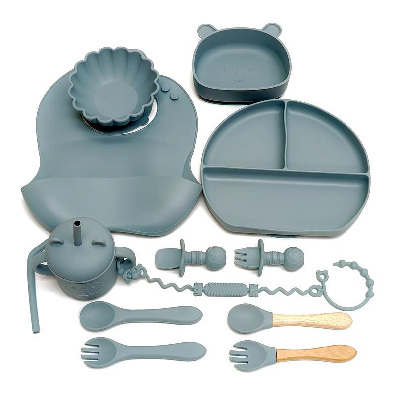 Children S Silicone Tableware Dinner Plate Infant Complementary Bowl Collection 13pcs Suction Cup Bowl Drop Proof Straw Cups