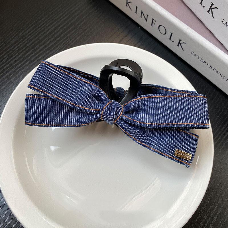 

Cowboy Texture Bow Shark Clip Visible Thread Craftsmanship Design Hair Clip with Niche Retro Style Coiled Hair Back Of Head Grip