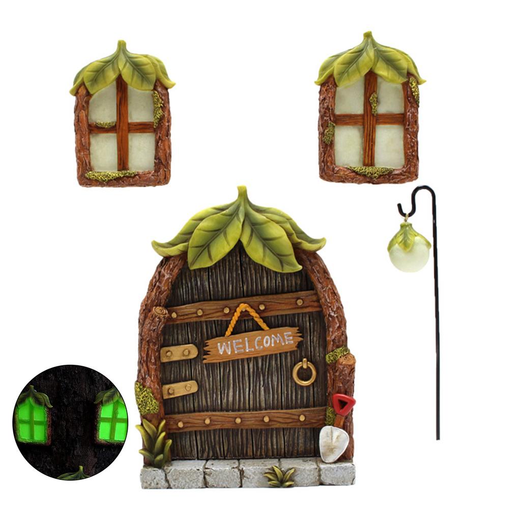 Feentür Fenster Skulptur Bastelarbeiten Miniatur Garten Tür Fenster Figuren Ornamente Feiertagsgeschenke Heimdekoration für Hof Rasen