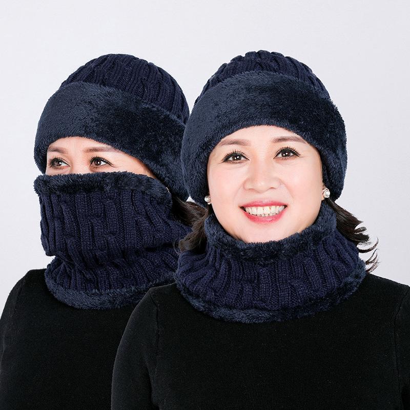 

Plush hat women s plush thick knitted ear protection scarf wool hat outdoor middle-aged rabbit plush cold-proof mother hat + scarf 2-piece set, cold-proof and warm.