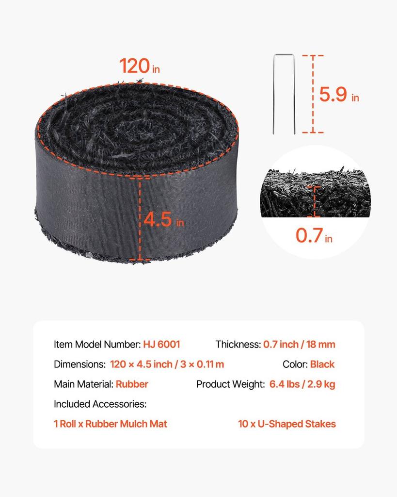 Rubber Mulch Roll for Landscaping 120 x 4.5in Rubber Mulch Mat Pathway