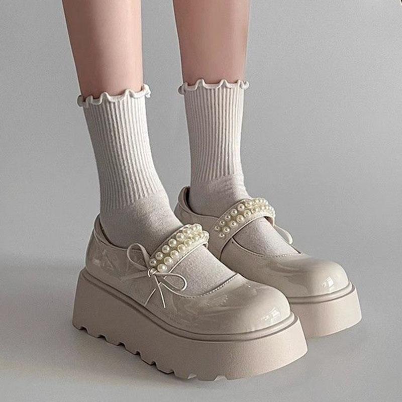 Fashion Pink Thick Bottom Mary Jane Shoes Women Spring Autumn New Sweet Pumps Fashion Pearl Retro Thick High Heel Loafers Women's Shoes