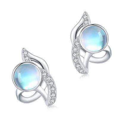 StoryMidir Earrings Moonstone Stud Earrings 925 Silver Platinum Finish Zirconia Earrings Moonstone CZ Diamond Christmas Gift Accessories Gift for