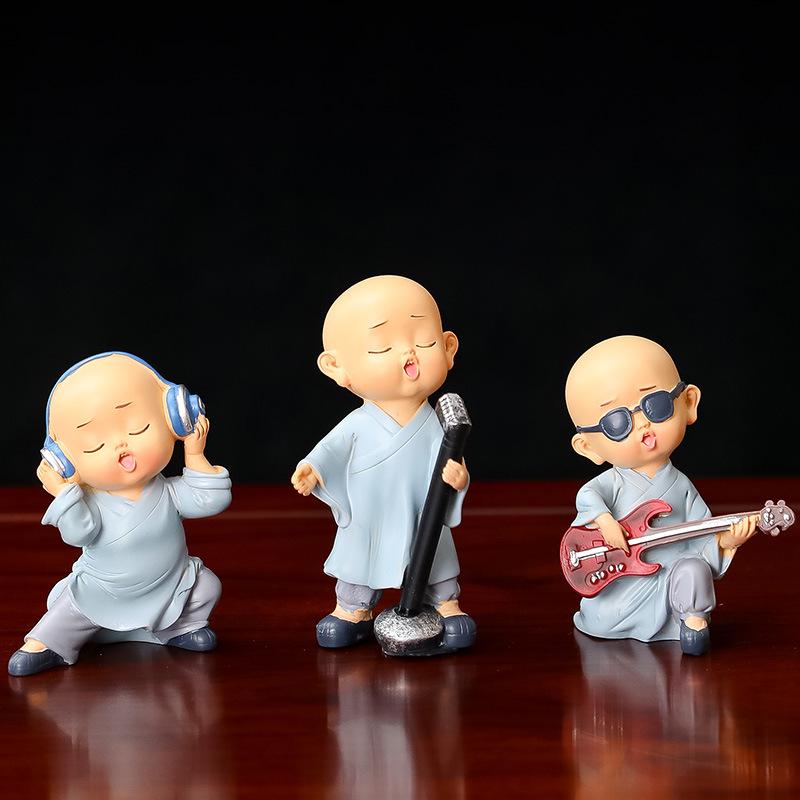 Zen Little Monk Resin Figurine: Creative Chinese Decor for Home or Entrance Table