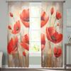 Spring Watercolor Hand-Painted Poppy Plant Tulle Window Curtains for Bedroom Luxury Home Drapes In Living Room Chiffon Panels