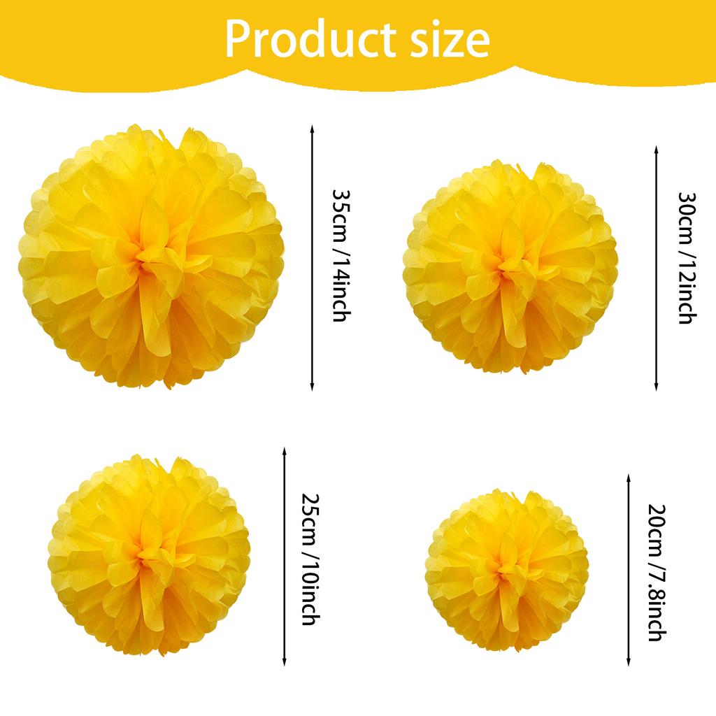 1pcs Set 7.8inch Yellow Paper Hanging Flowers For Birthday Party Paper Flowers Decorations Pom Pom Paper