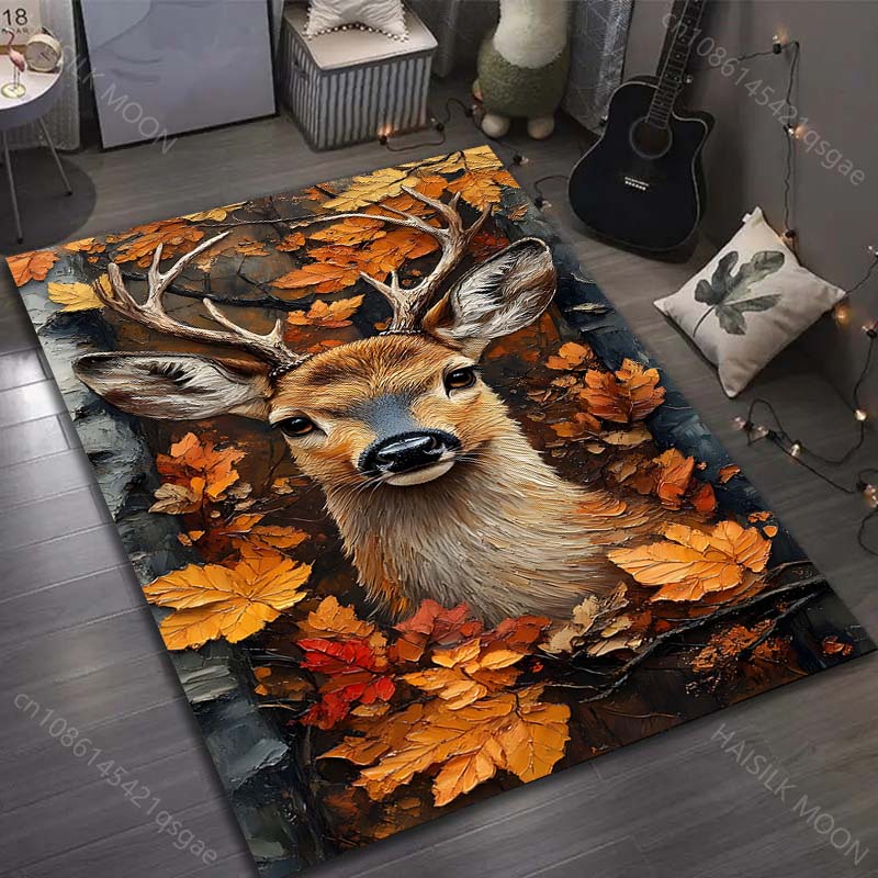 Tappeto con Stampa Renna Foglia Multimisura per Camera da Letto Soggiorno Comodino Divano Tappetino Pavimento Decorazione Casa Moderna Tappeto Area Spedizione Veloce