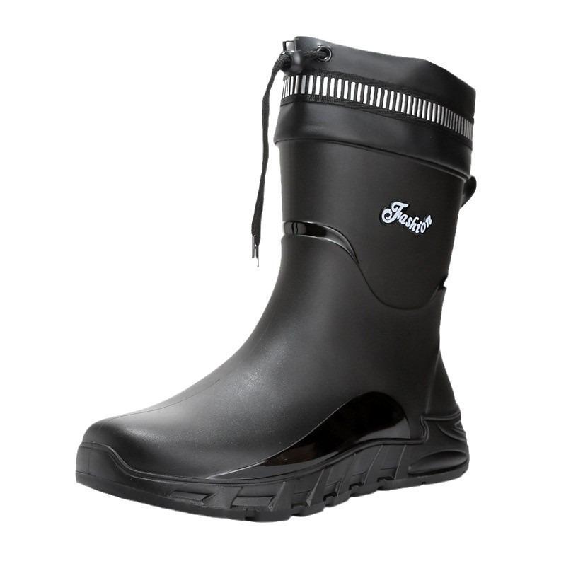 New rain shoes men's non-slip men's medium tube velvet rubber shoes kitchen wear-resistant fishing waterproof rain boots fashion water shoes