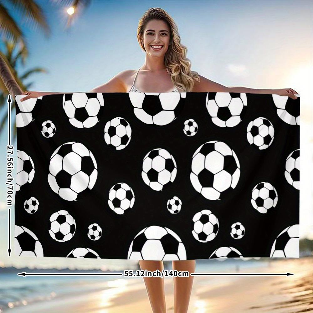 Soccer Print Beach Towel, Sports Theme Quick Dry Highly Absorbent Soft Microfiber for Swimming Pool Travel Camping
