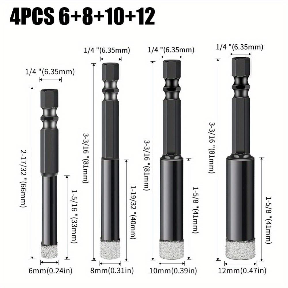 

6мм/8мм/10мм/12мм Алмазный камень Открыватель отверстий Черный 4 штуки Профессиональный открыватель отверстий для камня Керамическая плитка Мрамор Сухое сверло Камень СЛАНЕЦ Сверло для отверстий 4pcs