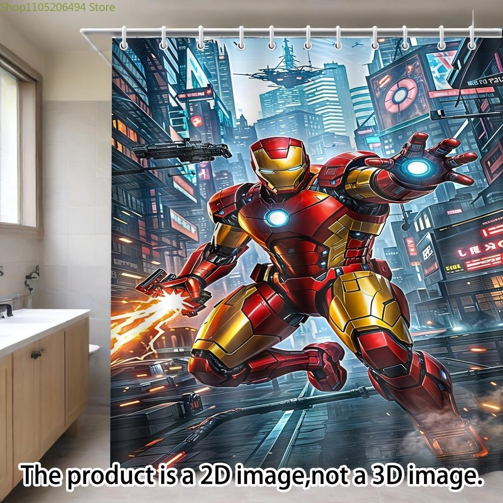 

1Pc Marvel Officially Licensed Iron For Man Shower Curtain - Bathtub Curtain With Iron For Man Print, Suitable For Bathroom De W60H190(CM)-1 Pcs
