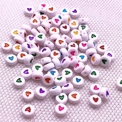 New 100pcs 6X6mm 7x4mm Spaced Acrylic Round Beads Love Heart Shape Beads for Jewelry Making DIY Charms Handmade Bracelet