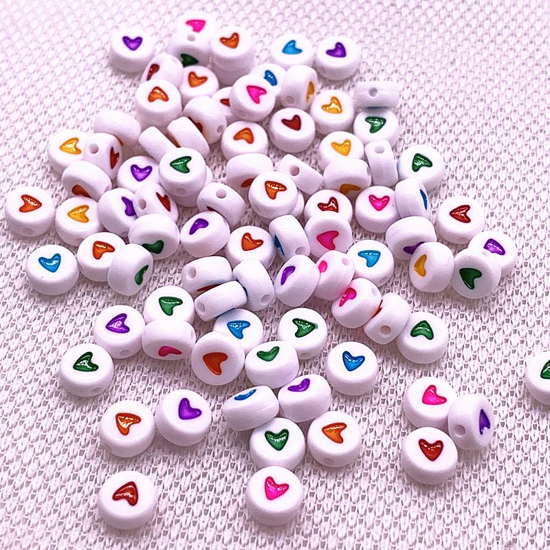 New 100pcs 6X6mm 7x4mm Spaced Acrylic Round Beads Love Heart Shape Beads for Jewelry Making DIY Charms Handmade Bracelet