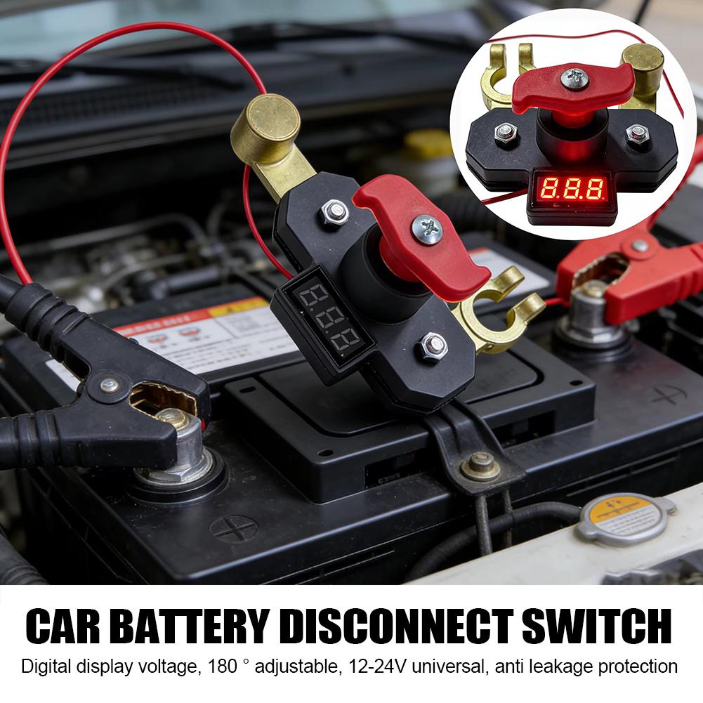 12V-24V Car Battery Disconnect Switch With Digital Voltmeter Bidirectional Joint Can Rotate Power Disconnect Switch